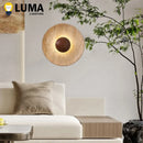 Modern Natural Stone Wall Light Sconce Dark Wood 25cm Atmosphere Lamp by Ljojo for Foyer Dining Bedroom