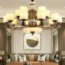 Ljojo Luxe Inlay Copper Chandelier with Marble Jade, Ideal for Living Room, Bedroom and Hall