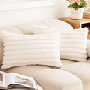 Ljojo Luxury Faux Fur Striped Pillow Covers White