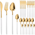 Ljojo 24Pcs Gold Stainless Steel Cutlery Set Dinnerware Flatware Silverware
