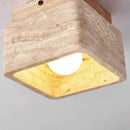 Japanese Square Stone Travertine Ceiling Lamp for Bedroom Corridor Foyer Staircase | Walnut Wood Ljojo Lighting