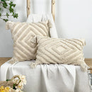 Geometric Tufted Boho Style Pillow Cover with Tassel, 100% Cotton Cushion Cover