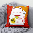 Ljojo Lucky Cat Mount Fuji Art Cushion Cover - Japanese Style Throw Pillow
