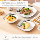 Ljojo 20-Piece Black Stripe Porcelain Dinner Set with Egg Cup, Mug, Bowl, Dessert & Dinner Plate