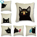 Black Cat & Butterfly Print Linen Cushion Cover by Ljojo - 45x45CM