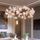 French Pink Flower Pendant Chandelier For Living Room Kitchen Island by Ljojo Branches Round Flower Pendant Light