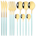 Ljojo 12-Piece Black Gold Stainless Steel Cutlery Set for Parties and Kitchens
