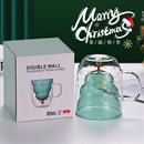 Ljojo 300ml Christmas Double Wall Glass Cup with Silicone Lid