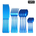 Ljojo 24-Piece Stainless Steel Cutlery Set, Blue Round Handle, Suitable for Home and Hospitality