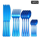 Ljojo 24-Piece Stainless Steel Cutlery Set, Blue Round Handle, Suitable for Home and Hospitality