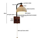Ljojo LED Wall Lights Bedroom Yellow Travertine White Glass Wabi Sabi Wood Bedside Lamp