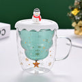 Ljojo 300ml Christmas Double Wall Glass Cup with Silicone Lid