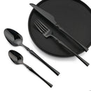 Ljojo 24-Piece Stainless Steel Cutlery Set: Black Silverware Flatware Fork Knife Spoon