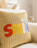 Embroidered Happy Home Pillow Cover by Ljojo for Living Room & Bedroom