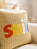 Embroidered Happy Home Pillow Cover by Ljojo for Living Room & Bedroom