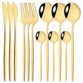 Ljojo 12-Piece Black Gold Stainless Steel Cutlery Set for Parties and Kitchens