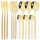 Ljojo 12-Piece Black Gold Stainless Steel Cutlery Set for Parties and Kitchens