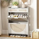 Ljojo™ Rattan Shoe Cabinet: 2 Flip-Top Drawers, 2 Extra Drawers, Compact Entrance Organizer