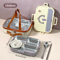 Ljojo 4/5 Grids Stainless Steel Divided Lunch Box Set with Cutlery