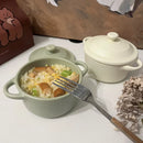 Ceramic 220ml Double Ear Bowl with Cover, Microwave & Oven Safe - Ljojo Brand