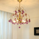 Italian Murano Glass Chandelier Purple Red Crystal Teardrop Pendant Light by Ljojo for Living Room