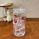 Cute Bow Plastic Cup with Lid & Straw, Ljojo Tumbler Jar - Party Gift for Coffee, Juice, Water