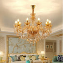 Ljojo Luxury Crystal Chandelier for Living & Dining Room - Elegant Golden Villa Candles Hanging Light