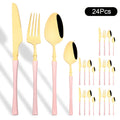 Ljojo 24Pcs Pink Gold Stainless Steel Cutlery Set - Western Flatware Tableware