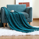 Ljojo Luxury Caramel Knitted Throw Blanket with Wave Tassels