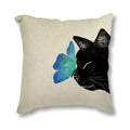 Black Cat & Butterfly Print Linen Cushion Cover by Ljojo - 45x45CM
