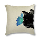 Black Cat & Butterfly Print Linen Cushion Cover by Ljojo - 45x45CM