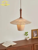 Japanese Wabi-sabi Hand Knitting Cotton Pendant Light LED E27 Solid Wood Zen Decor by Ljojo