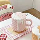 Ljojo 400ML Biscuit Pattern Coffee Mug With Lid, Spoon - Cute Kawaii Ceramic Cup