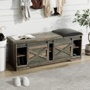 Modern White Shoe Bench with Sliding Barn Door by Ljojo™ - Entryway Storage with Adjustable Shelves