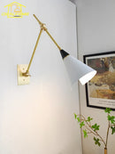 American Retro Medieval Black/Gold Brass Wall Lamp LED E14 Adjustable Swing Arm Sconces Bedside by Ljojo