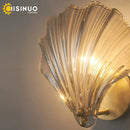 Brass Bedside Sconce with Glass Shell Lamp for Bedroom & Living Room décor - Ljojo