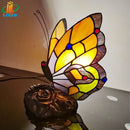 Butterfly Night Light Stained Glass Table Lamp LED Retro Art Gift for Bedroom Living Room by Ljojo