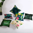 Flamingo Flower Rainforest Cushion Cover with Tropical Plant Animal Pattern by Ljojo