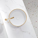 Ljojo Marble Patterned Circular Gold-Edged Ceramic Bathroom Sink
