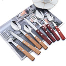 Ljojo 24-Piece Stainless Steel Wooden Handle Cutlery Set