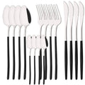 Ljojo 16Pcs Western Black Gold Dinnerware Set Stainless Steel Tableware Flatware