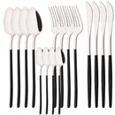 Ljojo 16Pcs Western Black Gold Dinnerware Set Stainless Steel Tableware Flatware