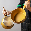 Ljojo 24cm Gold Snow Saucepan Non-stick Frying Pan wok Wood Handle Kitchen Cookware
