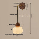 Ljojo LED Wall Sconce Walnut Wood Pull Chain Switch Art Light