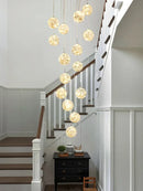 Ljojo Minimalist LED Glass Chandelier, Round Ball Gold Hanging Lights for Staircases