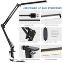 LED Desk Lamp Adjustable Foldable Double Swing Arm Light for Dorm Study Office - Dimmable