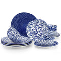Ljojo 36 Piece Chinese Blue White Porcelain Plate Set with Tableware