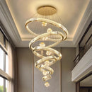 Ljojo Luxury Crystal Pendant Chandelier for Modern Stairs, Dimmable Globe Design