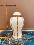 Ljojo™ Gold Plaid Ceramic General Jar with Lid - Home Decor Vase & Storage Jar