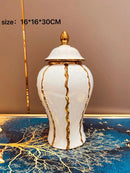 Ljojo™ Gold Plaid Ceramic General Jar with Lid - Home Decor Vase & Storage Jar